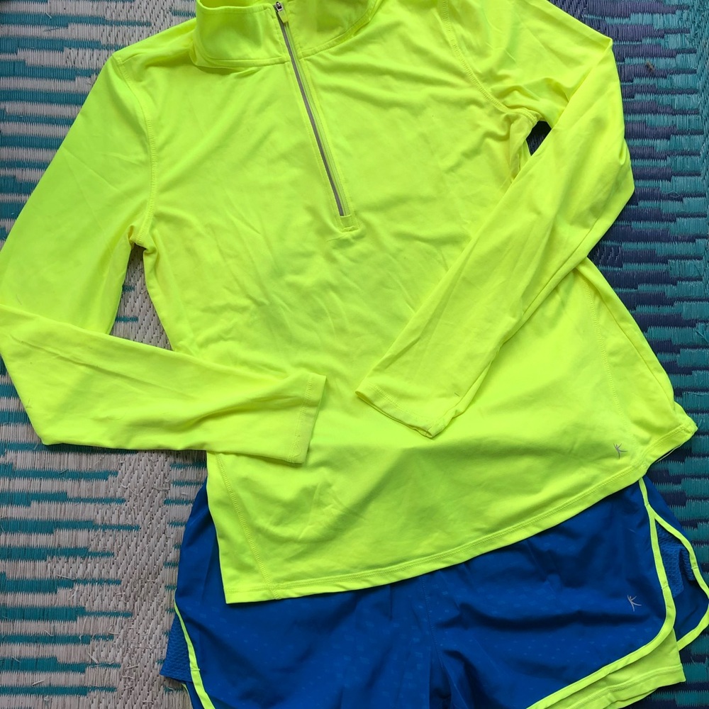 NEON YELLOW & BLUE ATHLETIC PULLOVER, SHORTS M L